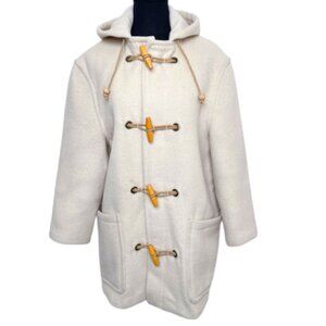 Gloverall Womens 8 Duffle Coat Beige Wool Hooded Horn Toggle England